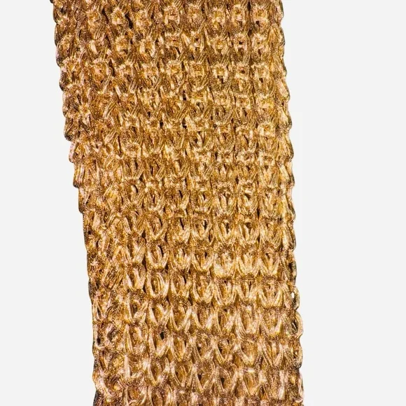 Thirty 6 Point 5 Gold Metallic Knit Sheer Long Sweater Dress S/M - Picture 5 of 8